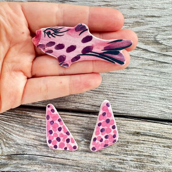 Vintage Jewelry Fish Brooch and Earrings Fish Jewelry Pretty Fish Unique Fish - Picture 1 of 5